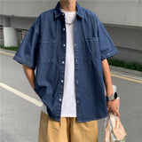 Short-Sleeved Shirt Men's Summer Korean Version Of The Trend Young Retro Leisure Bf Style Loose Cardigan Half-Sleeved Jacket-Outfit