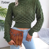 Sexy Cropped Sweater Women Autumn 2023 Long-sleeve Knitted Sweater Pullovers Hollow Out Elegant Solid Female Sweaters