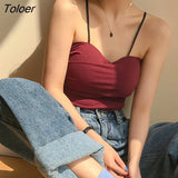 Women Spaghetti Strap Adjusted Knitting Sexy Slender Crop Top Solid Color Korean Style Camisoles Fashion Chic Stylish