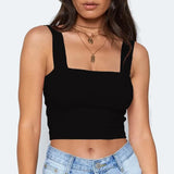 Neck Sleeveless Summer Crop Top White Women Black Casual Basic T Shirt Off Shoulder Cami Sexy Backless Tank