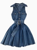 Denim Dress Design Feeling Hanging Neck Short Small A Word Ponpony Dress