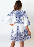Vintage V-neck Half Sleeves Floral Print Mini Loose Holiday