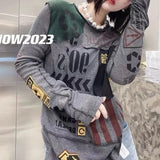 Letter Printed Pullovers Streetwear Spring Autumn Round Neck Women's Clothing Long Sleeve Casual Spliced Slim T-shirt-Outfit