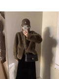 Winter Marinade Short-Term Collar Fur Integrated Slings Plush Green Fur Coat Women's Lamb