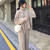 Sweater Pants Knitted 2 Pieces Set Turtleneck Pullovers & Elastic Waist Pants Women Sweater Sets 2020 Autumn Knitted