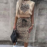 Set With Skirt Solid Slim Ladies Skirts Suit Sleeveless Sweatshirt Crop Tops And Split Lace Up Bottom 2021 Summer