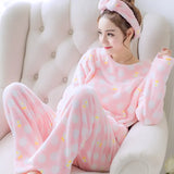 Heart Fur Suit Set Home Wear 2 Pieces Set Outfits Women Winter Warm Fur Pllover & Pants Female