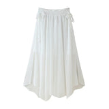 Women's Summer Folding V-Neck Folding Collar Trim With Chiffon Long-Sleeved Shirt Skirt