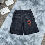 Selling Popular Style Y2K Hip Hop Original Dormitory Gothic Style Funny Style Printed Denim Shorts For Men-Outfit