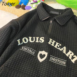Style Waffle POLO Shirts Sweatshirt Women Vintage Streetwear American Casual Large 2XL Hoodies 2021 Korean Fashion