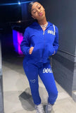 Plus Size Print Blue Hoodies Zipper
