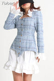 Slim Two Piece Sets Female Square Collar Long Sleeve Coats High Waist Patchwork Ruffles Mini Skirt Sexy Set For Women