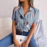Spring And Summer Temperament Suit Collar Feather Loose Short-Sleeved Shirt Women's