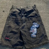 Selling Popular Style Y2K Hip Hop Original Dormitory Gothic Style Funny Style Printed Denim Shorts For Men-Outfit
