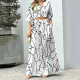 2023Womens Autumn Multicolor Printing Temperament Commuting High Waist Sexy Lace Up Fashion Casual Set Femme Sexy Disfraz