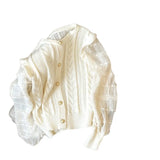 Foreign Style Spliced Chiffon Sleeved Sweater Women's 2024 Spring New Soft Wind Sweet Sweater Cardigan-Outfit