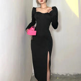 Long Sleeve Black Maxi Dress-Outfit