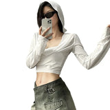 Summer New Women's Fashion Sexy Solid Color Folding Hood Repair Waist Open Umbilical