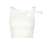 Summer White Womens Tank Top Bandage Hollow Out Ribbed Crop Tops Tees Fashion Fitness Mini Vest