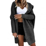 Thick Trendy Hooded Open Front Knitted Sweater Skin-Friendly Loose Cardigan Solid Color For