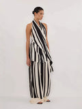 Eastern Women's Fashion Casual Elegant Bare Back Set Striped Broad Leg