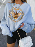 Kawaii Hoodie Women Long Sleeve Top Bee Print Streetwear Casual Loose Female Sweatshirt Harajuku Casuald Hoodies Cute