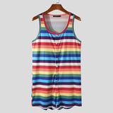 Striped Pajamas Rompers O Neck Sleeveless Jumpsuits 2021 Button Fitness Homewear Cozy Sleepwear Playsuits Men S-5XL