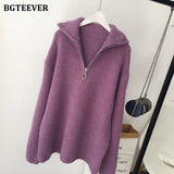 Autumn Winter Zipper Turtleneck Sweaters Women Casual Thick Long Pullover Jumpers Female Loose Knitting Tops