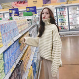 Women Stripes Sweater Harajuku Winter Vintage Women Thickening Loose Warm Turtleneck