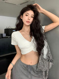 Hottie Summer Short Slim Shoulder T-Shirt Chicly Exposed Umbilly Bottom Blouse
