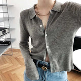 Women Knitted Cardigan Long-sleeved Lapel Sweater Women's 2020 New Slim Sweater