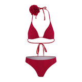 Three-Point Solid-Colored Strap Bikini Set Sexy Split Swimsuit Woman 2025