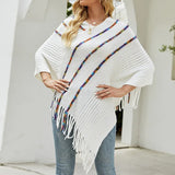 Plus Size Spring Autumn Striped Poncho Women Sweater Oversized Jumper Knitwear Holiday White Vintage Cape Sleeveless