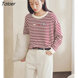 Women Sweaters 2023 Spring Long Sleeves O Neck Loose Knit Cardigan Classic Stripe Soft Skin Friendly Casual Chic