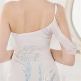 Sequin One Shoulder Slit Long Evening
