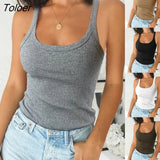 Neck Summer Knit Tops Sleeveless Women Sexy Basic T Shirt White Off Shoulder Ribbed Black Tank Top Casual 2022