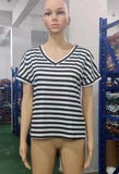 Loose Office Clogthing Women's Top Striped V-neck Summer Short Sleeved T-shirt 2023 Female Pullover Tee Shirt