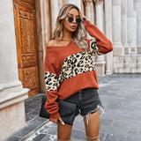 Leopard Sweater Women 2020 Autumn V-Neck Knitted Woman Sweaters Streetwear Pull Femme Long Sleeved Pullover