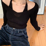 2025 New Long-Sleeved Slim V-Necked Two Knitted Shirt Top Women Feel The Bottom