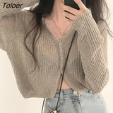 Sweaters Women Pure Color Elegant Ulzzang Lady V-neck Knitting Leisure Student All-match Holiday Basic Sun-proof