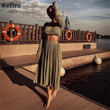 2022 Knitted Sweater Long Skirts Two Piece Set Women Suits With Skirt Crop Top Button Sexy Split Dress Suits