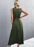 Romantic V-neck Sleeveless Solid Belted A-line Holiday