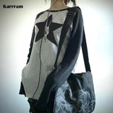Grunge Star Print T-shirts Y2k Aesthetics Patchwork Pullover Harajuku Preppy Sweats Tops Lazy Style Oversized