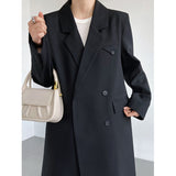 Women Gray Big Size Long Elegant Blazer New Lapel Long Sleeve Loose Fit Jacket Fashion Tide Spring Autumn 2023