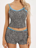 Women 2pcs Short Sets Leopard Print Lace Patchwork V-neck Sleeveless Strap Camis Low Waist Shorts Summer Outfits 2023-Outfit