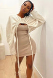 White Fleece Keyhole Strings Crop Top and Shorts