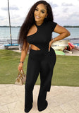 Sexy Irregular Round Neck Short Sleeve Top And Pant Two Piece