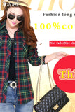 Casual Button Down Lapel Neck Plaids Checks Flannel Shirts Women Long Sleeve Tops Blouse Free