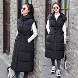 Down Cotton Jacket Vest Women's Medium Long Coat 2024 New Autumn And Winter Vest Through The Knee Horse Clip Thickened-Outfit