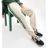 Women Sweatpants 2023 Spring Elastic Waist Straight Long Trousers Side Line Geometric Jacquard Casual Basic Sport